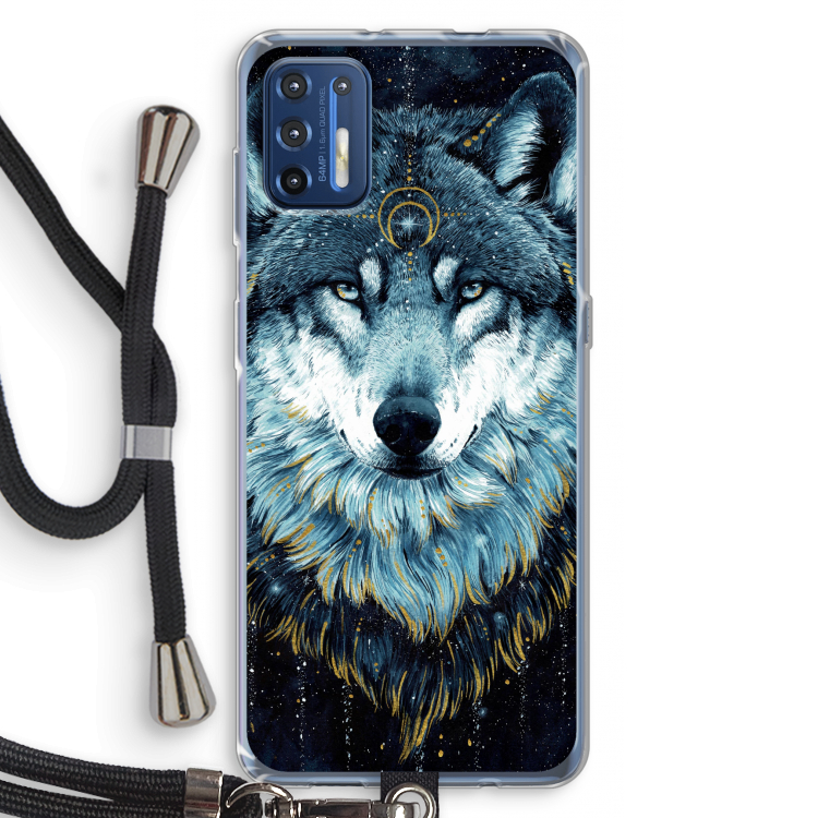 Darkness Wolf: Motorola Moto G9 Plus Transparant Hoesje met koord