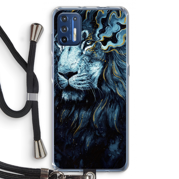 Darkness Lion: Motorola Moto G9 Plus Transparant Hoesje met koord