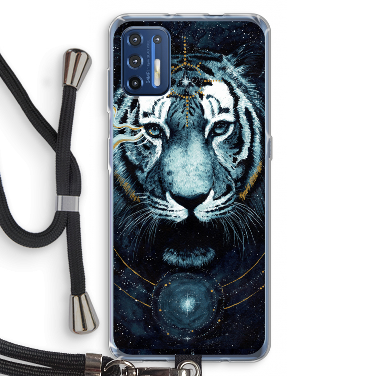 Darkness Tiger: Motorola Moto G9 Plus Transparant Hoesje met koord