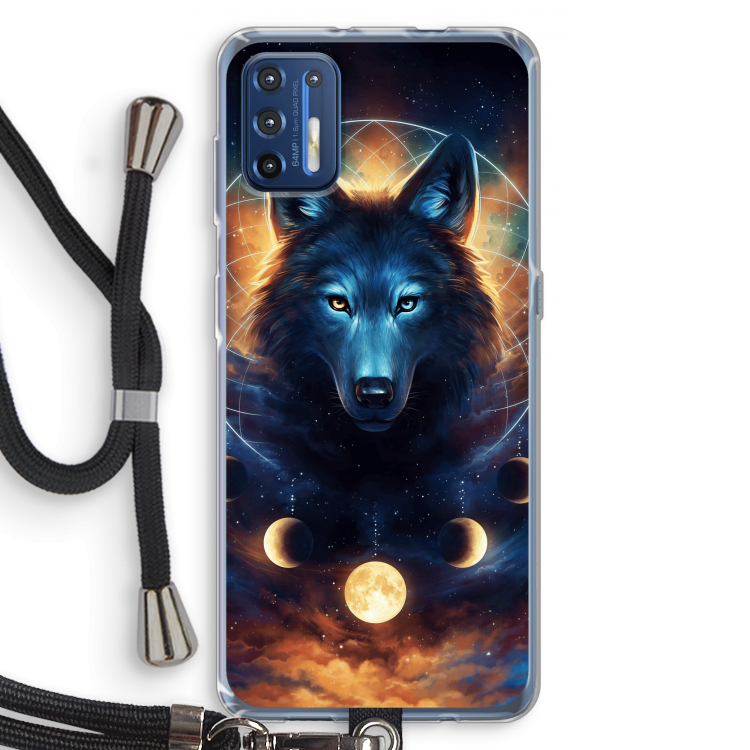 Wolf Dreamcatcher: Motorola Moto G9 Plus Transparant Hoesje met koord