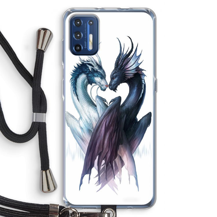 Yin Yang Dragons: Motorola Moto G9 Plus Transparant Hoesje met koord