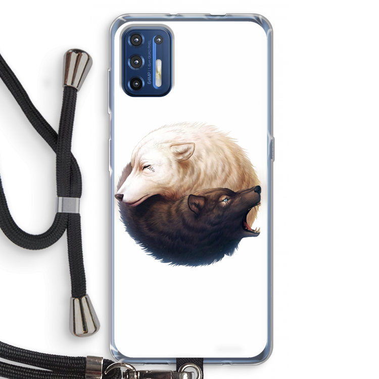 Yin Yang Wolves: Motorola Moto G9 Plus Transparant Hoesje met koord
