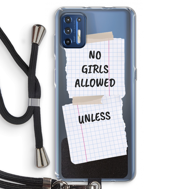 No Girls Allowed Unless: Motorola Moto G9 Plus Transparant Hoesje met koord