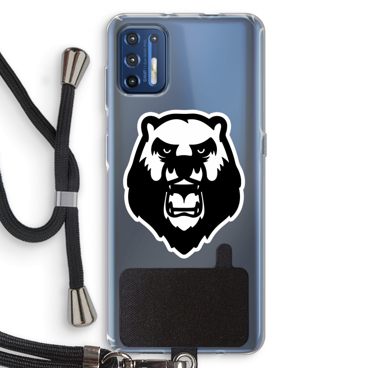 Angry Bear (white): Motorola Moto G9 Plus Transparant Hoesje met koord