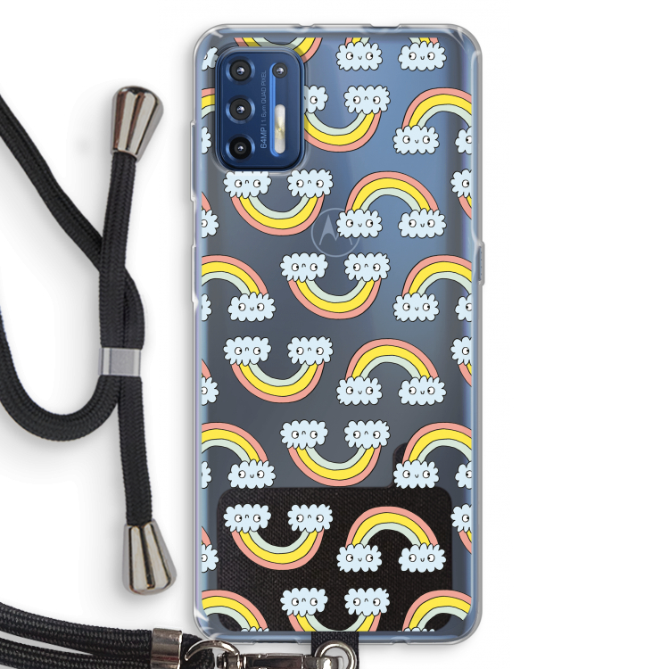 Regenboog: Motorola Moto G9 Plus Transparant Hoesje met koord