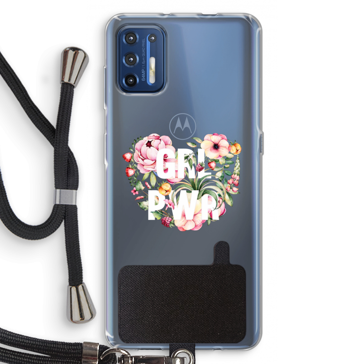 GRL PWR Flower: Motorola Moto G9 Plus Transparant Hoesje met koord
