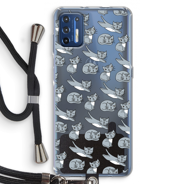 Poezen: Motorola Moto G9 Plus Transparant Hoesje met koord