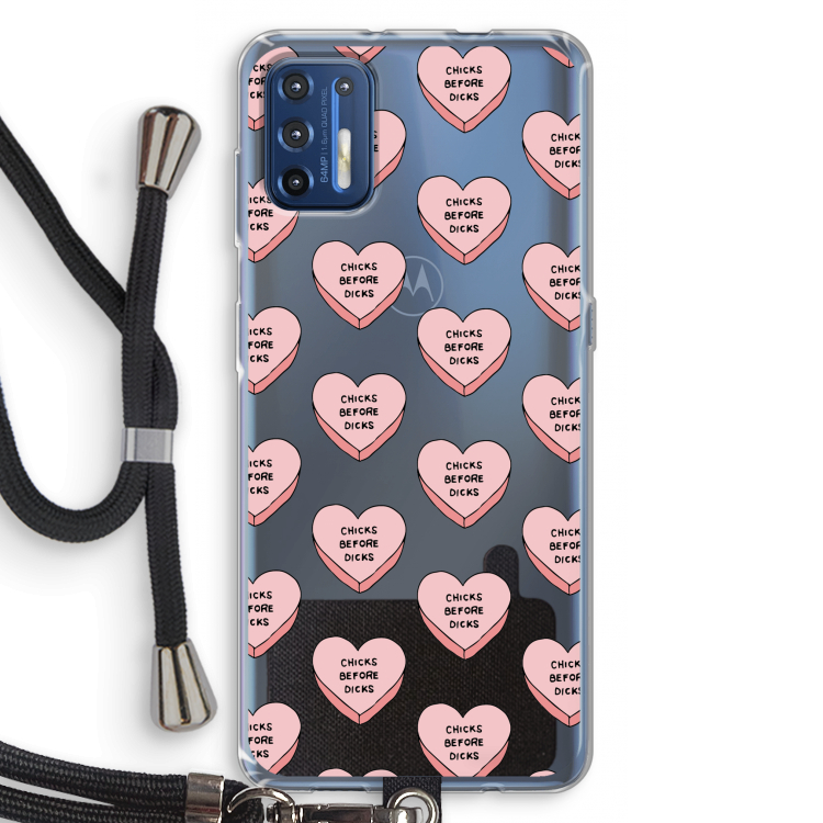 Chicks before dicks: Motorola Moto G9 Plus Transparant Hoesje met koord