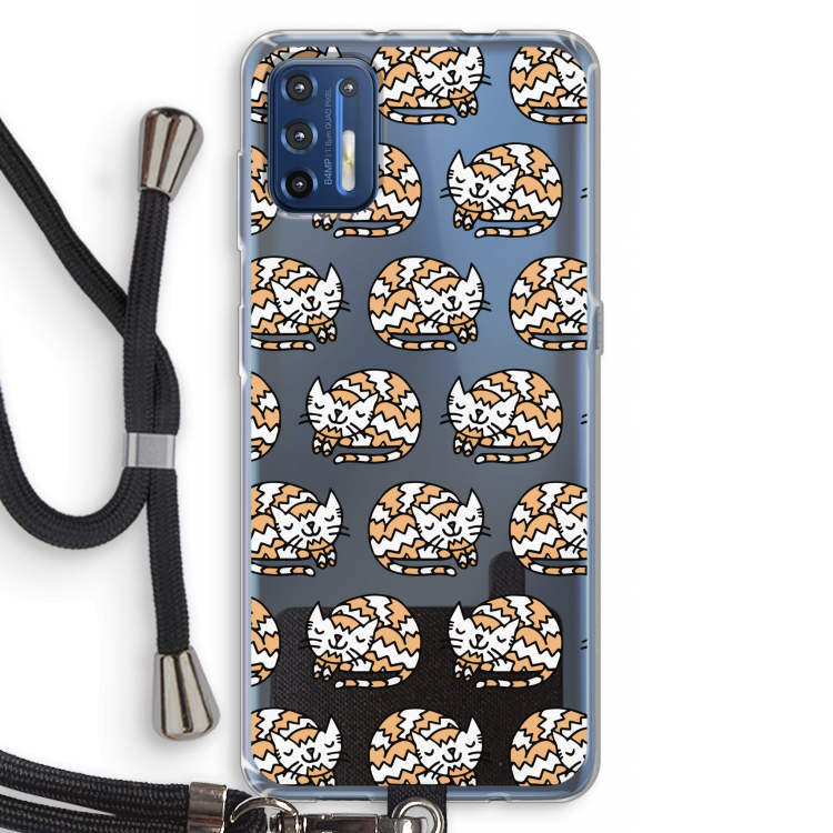 Slapende poes: Motorola Moto G9 Plus Transparant Hoesje met koord