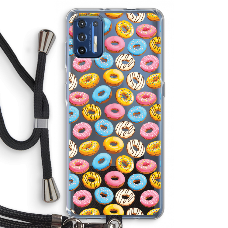 Pink donuts: Motorola Moto G9 Plus Transparant Hoesje met koord