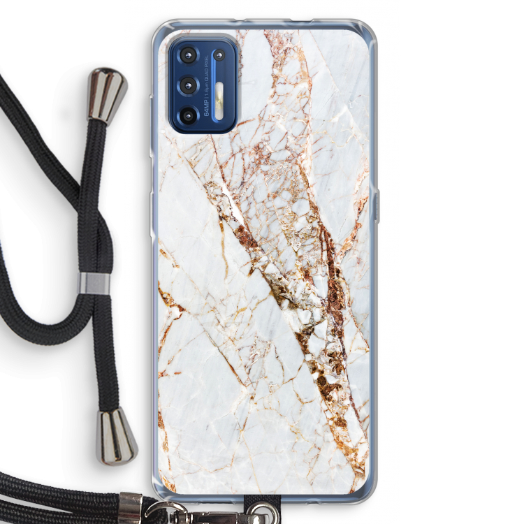 Goud marmer: Motorola Moto G9 Plus Transparant Hoesje met koord