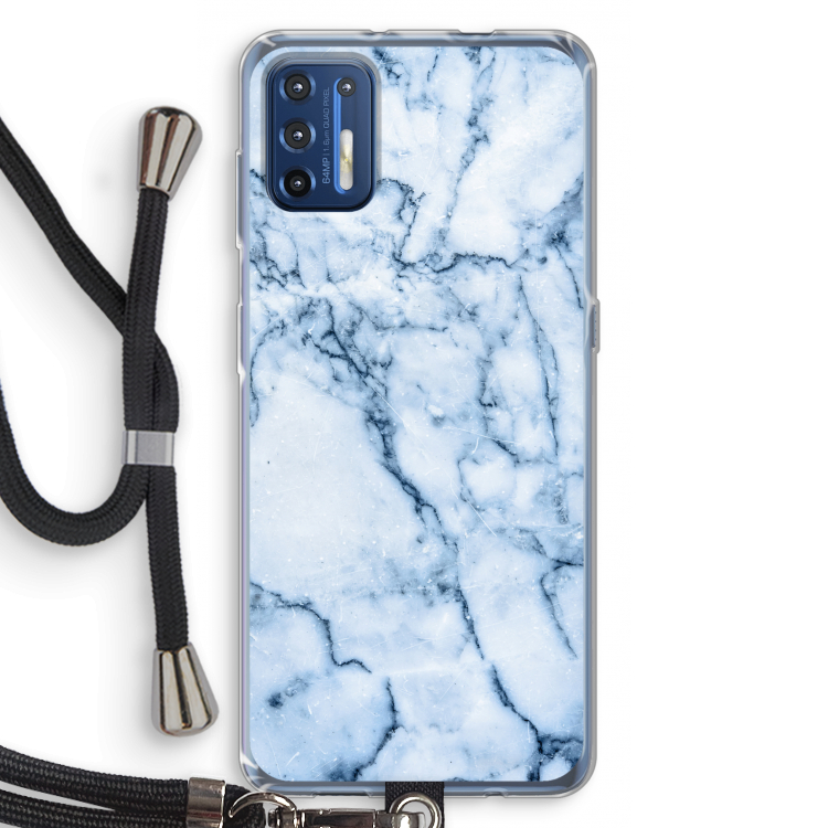 Blauw marmer: Motorola Moto G9 Plus Transparant Hoesje met koord