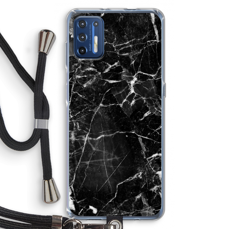 Zwart Marmer 2: Motorola Moto G9 Plus Transparant Hoesje met koord