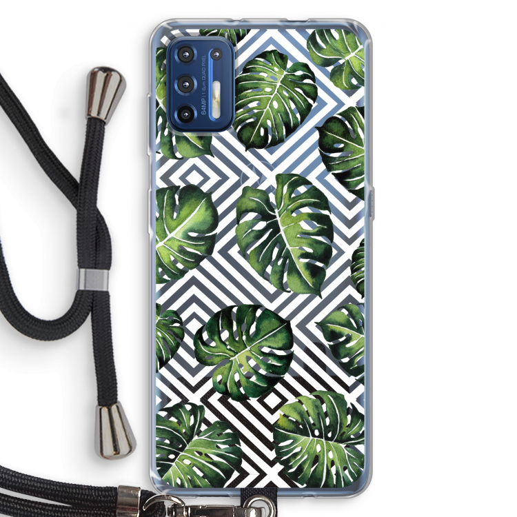 Geometrische jungle: Motorola Moto G9 Plus Transparant Hoesje met koord