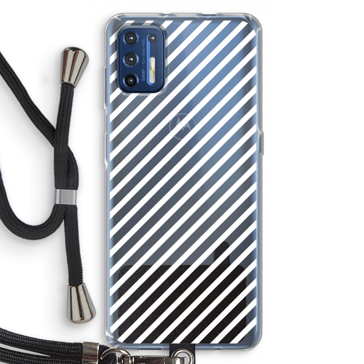 Strepen zwart-wit: Motorola Moto G9 Plus Transparant Hoesje met koord