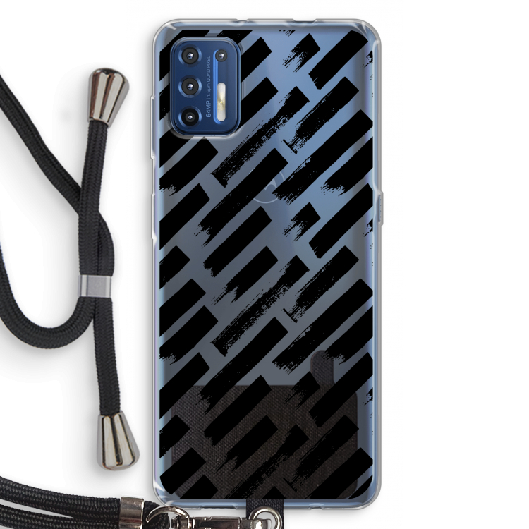 Zwarte vegen: Motorola Moto G9 Plus Transparant Hoesje met koord