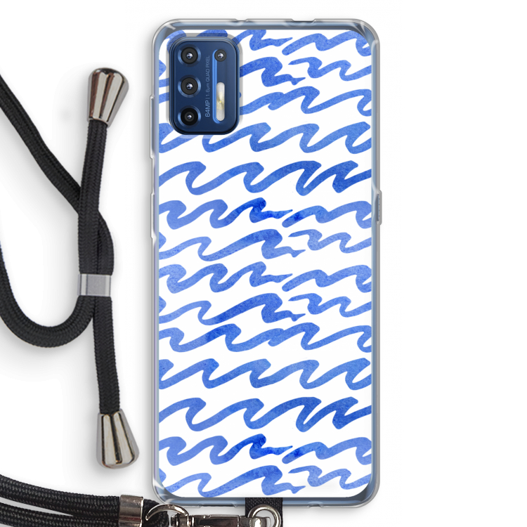 Blauwe golven: Motorola Moto G9 Plus Transparant Hoesje met koord