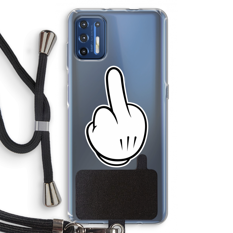 Middle finger black: Motorola Moto G9 Plus Transparant Hoesje met koord