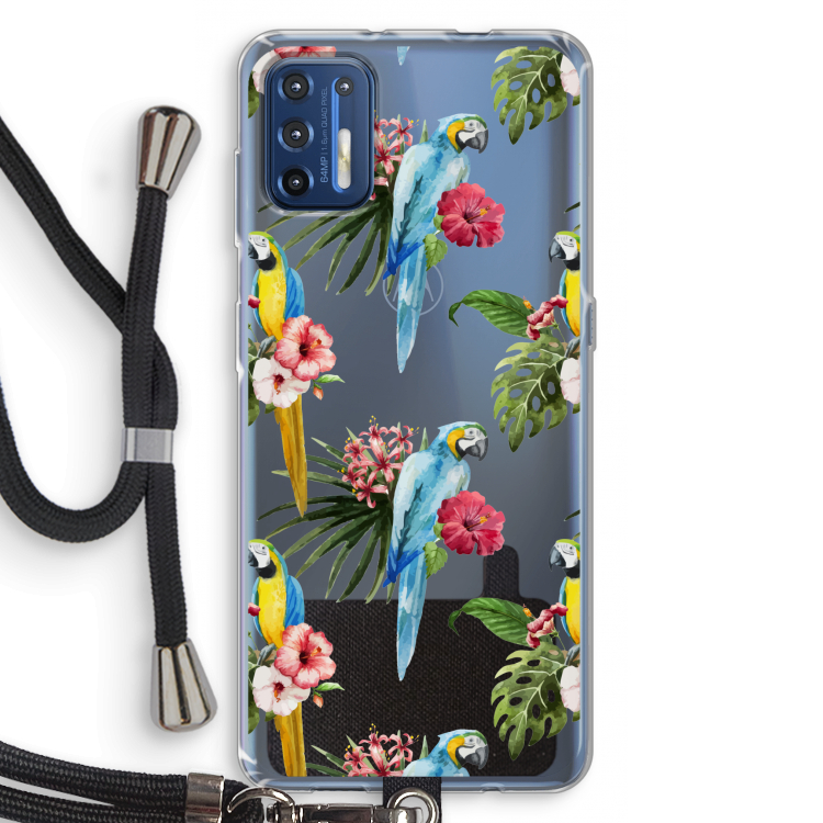 Kleurrijke papegaaien: Motorola Moto G9 Plus Transparant Hoesje met koord