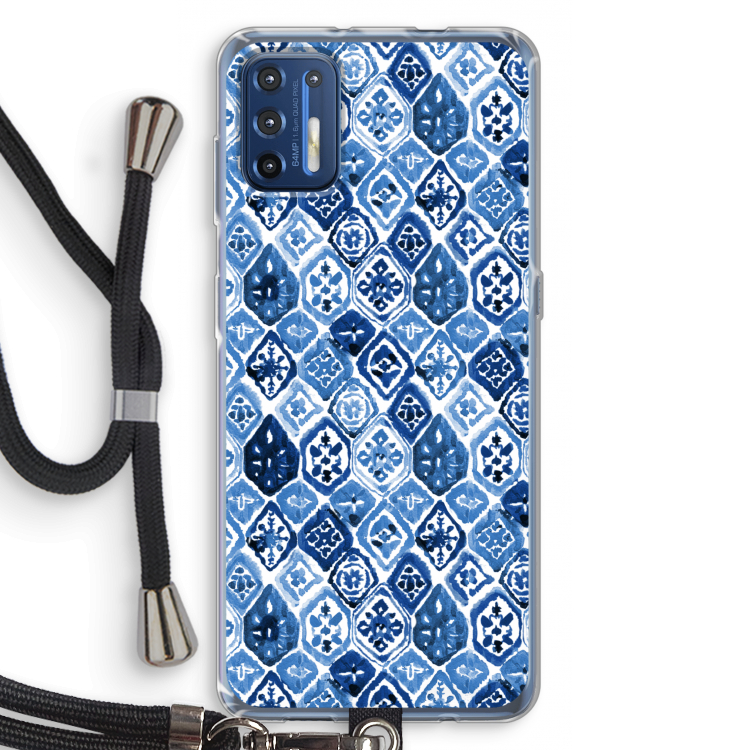 Blauw motief: Motorola Moto G9 Plus Transparant Hoesje met koord