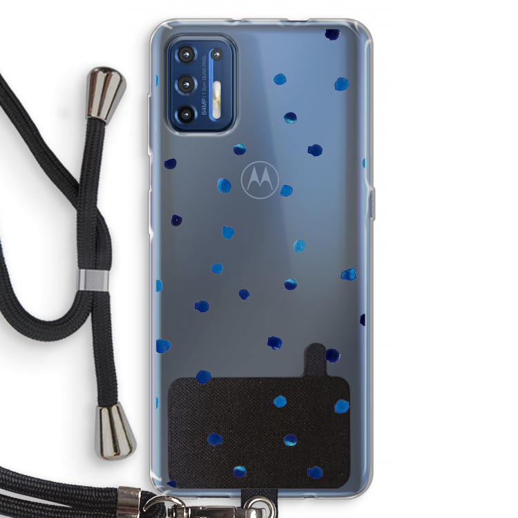 Blauwe stippen: Motorola Moto G9 Plus Transparant Hoesje met koord