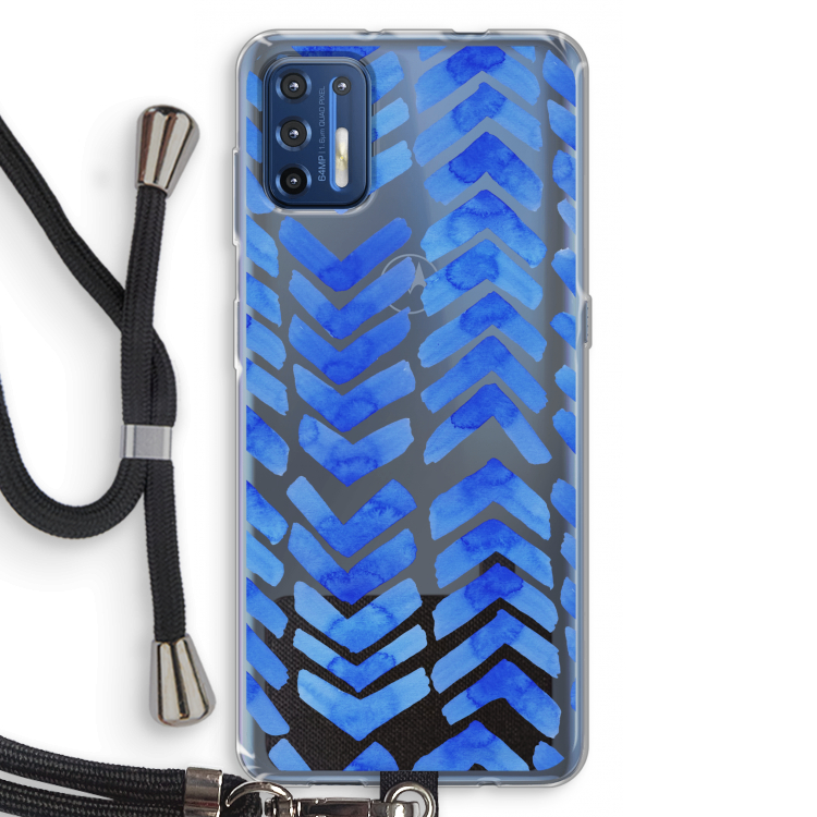 Blauwe pijlen: Motorola Moto G9 Plus Transparant Hoesje met koord