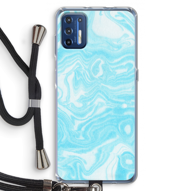 Waterverf blauw: Motorola Moto G9 Plus Transparant Hoesje met koord