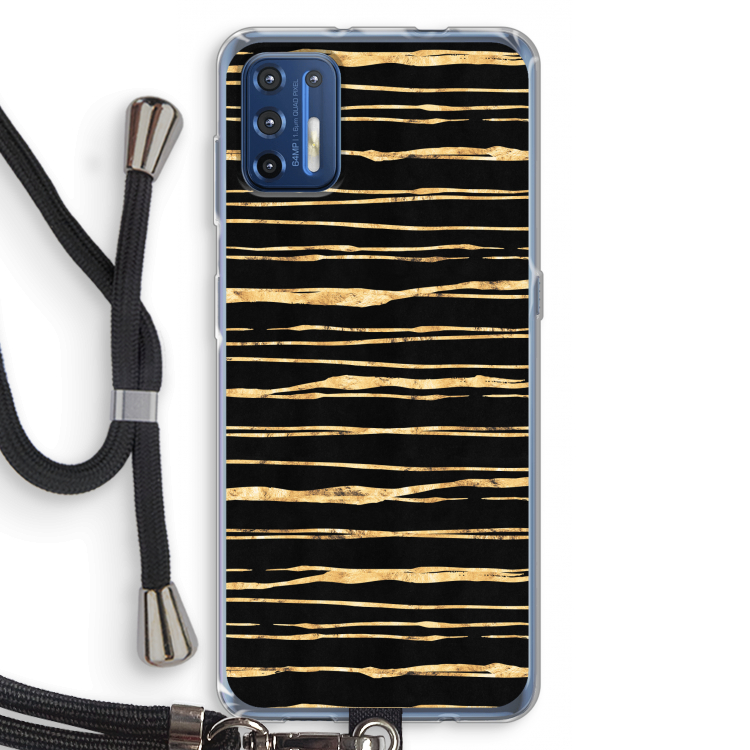 Gouden strepen: Motorola Moto G9 Plus Transparant Hoesje met koord