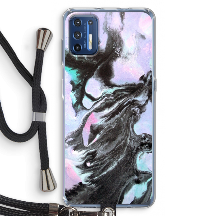 Pastel zwart: Motorola Moto G9 Plus Transparant Hoesje met koord