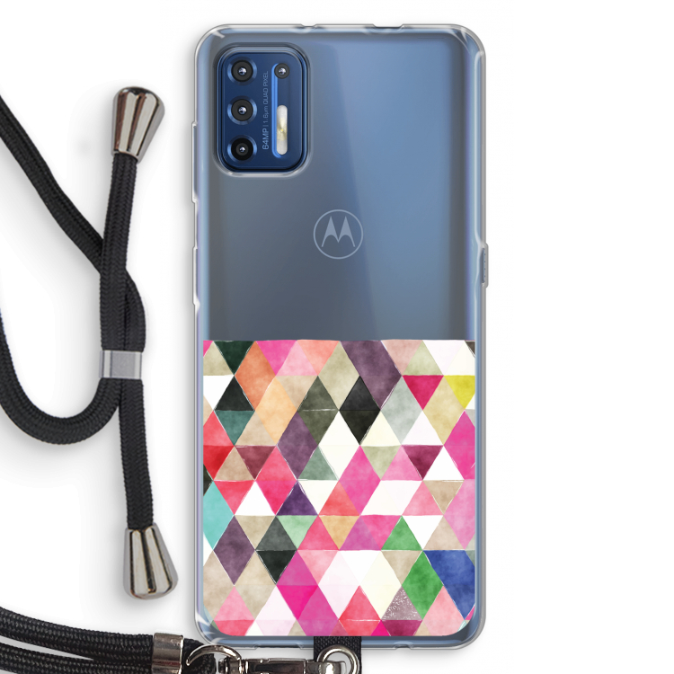 Gekleurde driehoekjes: Motorola Moto G9 Plus Transparant Hoesje met koord