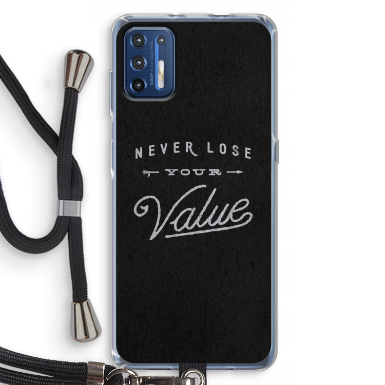 Never lose your value: Motorola Moto G9 Plus Transparant Hoesje met koord
