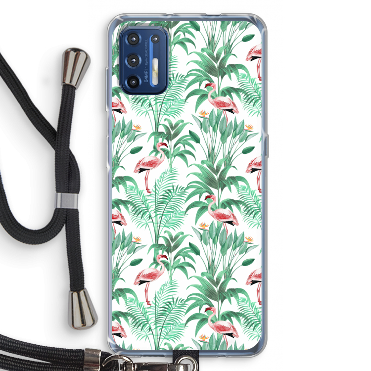 Flamingo bladeren: Motorola Moto G9 Plus Transparant Hoesje met koord