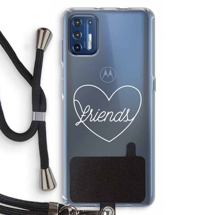 Friends heart pastel: Motorola Moto G9 Plus Transparant Hoesje met koord