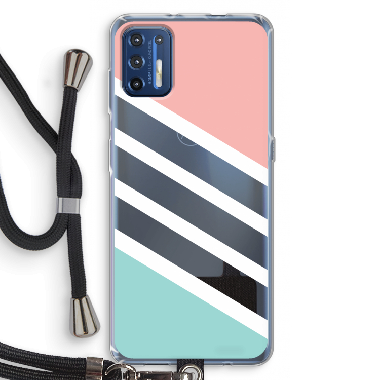 Strepen pastel: Motorola Moto G9 Plus Transparant Hoesje met koord