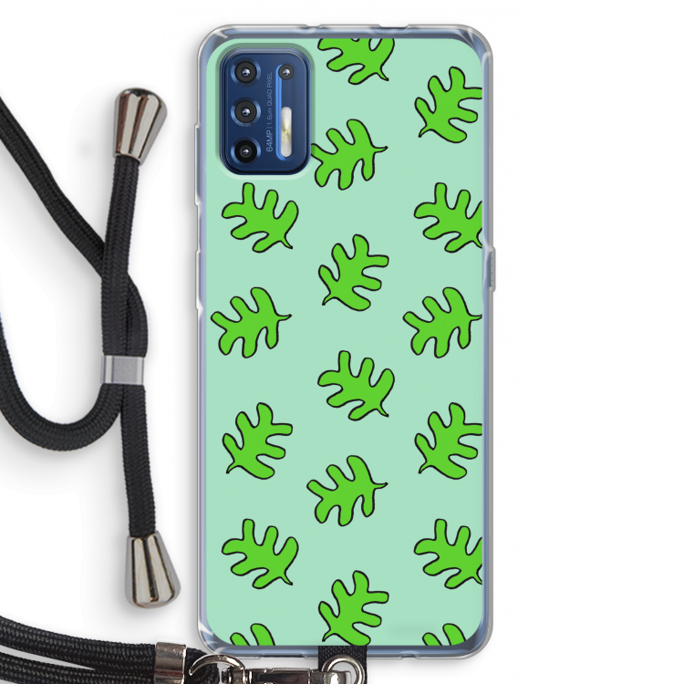 Groene blaadjes: Motorola Moto G9 Plus Transparant Hoesje met koord
