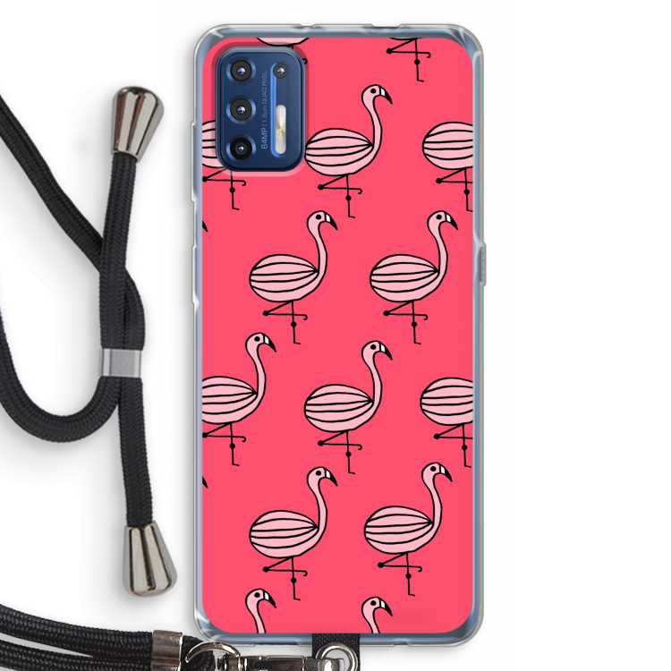 Flamingo: Motorola Moto G9 Plus Transparant Hoesje met koord