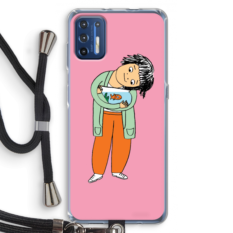 Visknuffel: Motorola Moto G9 Plus Transparant Hoesje met koord