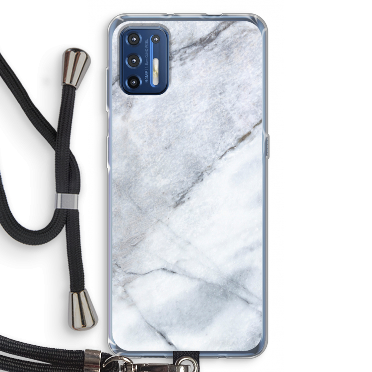 Witte marmer: Motorola Moto G9 Plus Transparant Hoesje met koord
