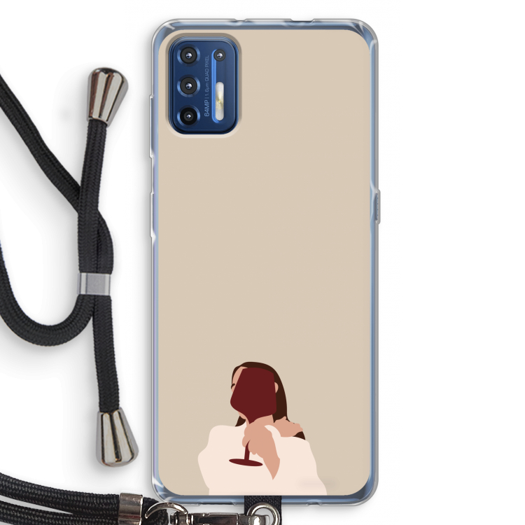 I drink wine: Motorola Moto G9 Plus Transparant Hoesje met koord