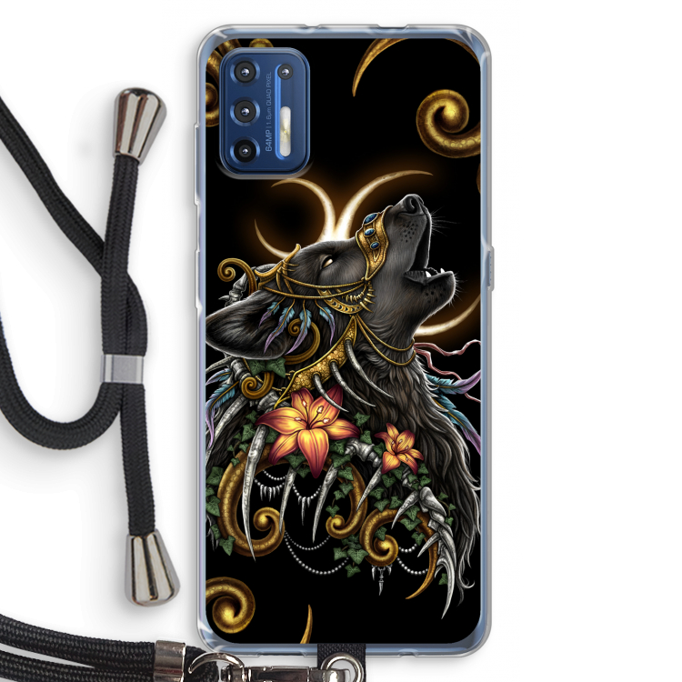 Huilende Wolf: Motorola Moto G9 Plus Transparant Hoesje met koord