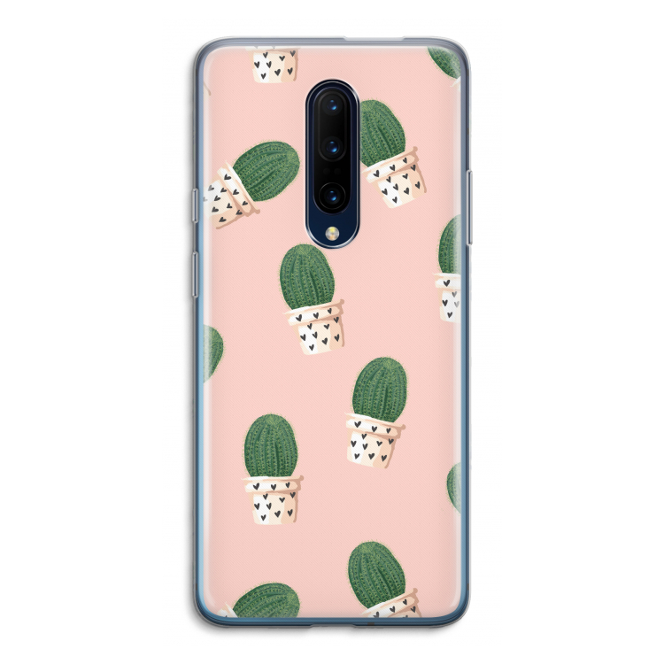 Cactusprint roze: OnePlus 7 Pro Transparant Hoesje