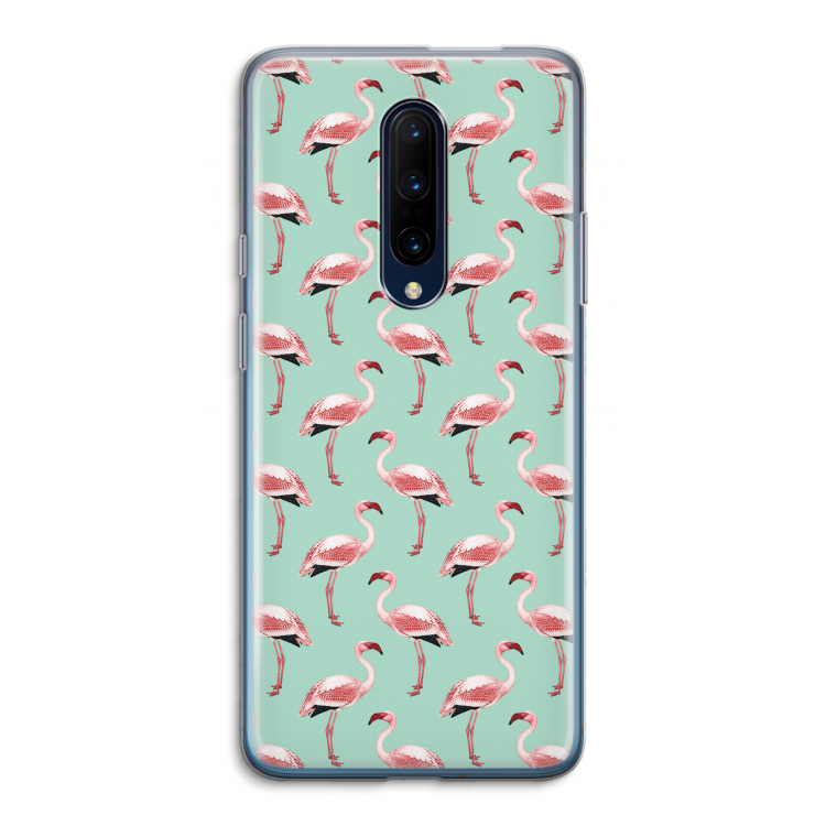 Flamingoprint groen: OnePlus 7 Pro Transparant Hoesje