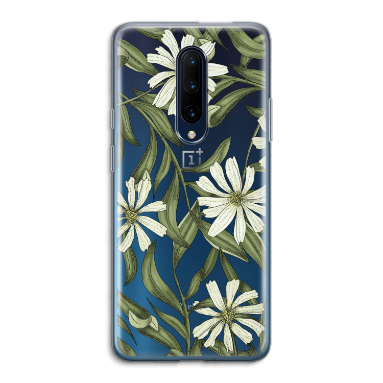 Wit bloemenpatroon: OnePlus 7 Pro Transparant Hoesje
