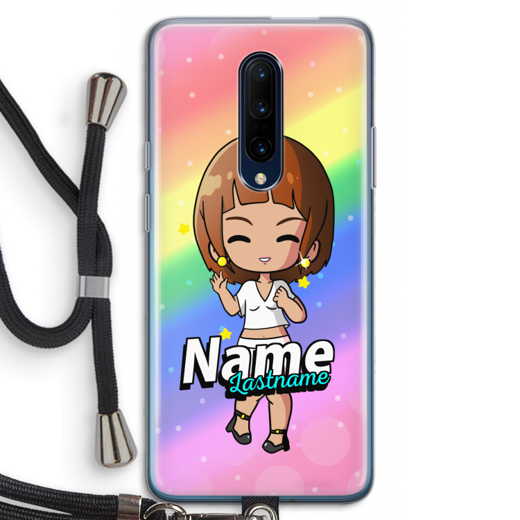 Chibi Maker vrouw: OnePlus 7 Pro Transparant Hoesje met koord