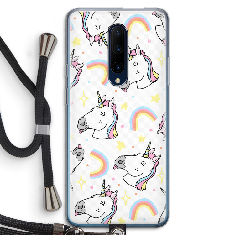 Rainbow Unicorn: OnePlus 7 Pro Transparant Hoesje met koord