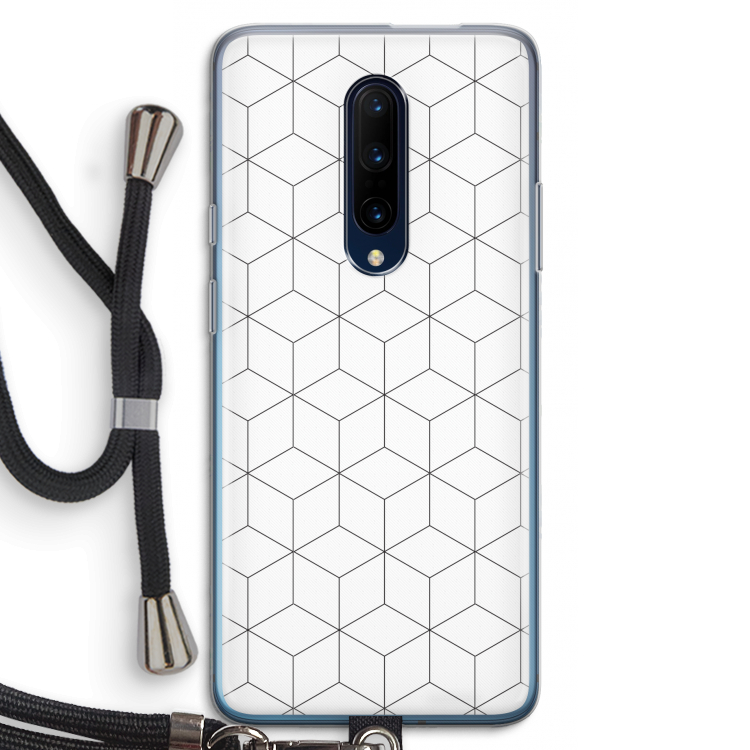 Zwart-witte kubussen: OnePlus 7 Pro Transparant Hoesje met koord