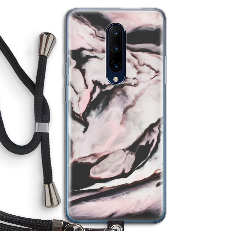 Roze stroom: OnePlus 7 Pro Transparant Hoesje met koord