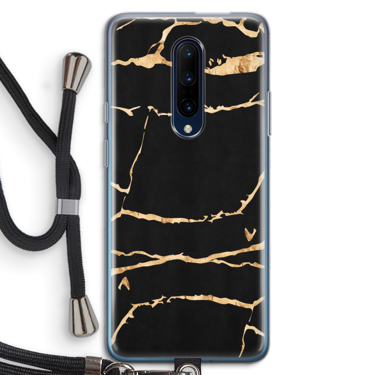 Gouden marmer: OnePlus 7 Pro Transparant Hoesje met koord