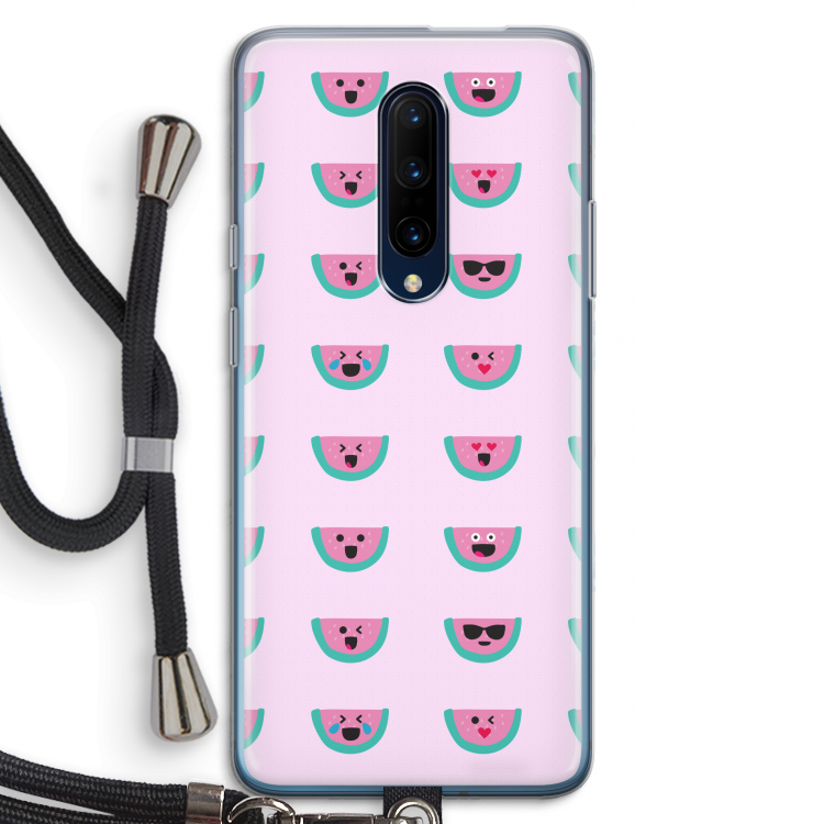 Smiley watermeloenprint: OnePlus 7 Pro Transparant Hoesje met koord