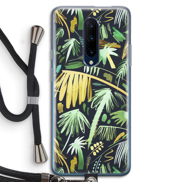 Tropical Palms Dark: OnePlus 7 Pro Transparant Hoesje met koord
